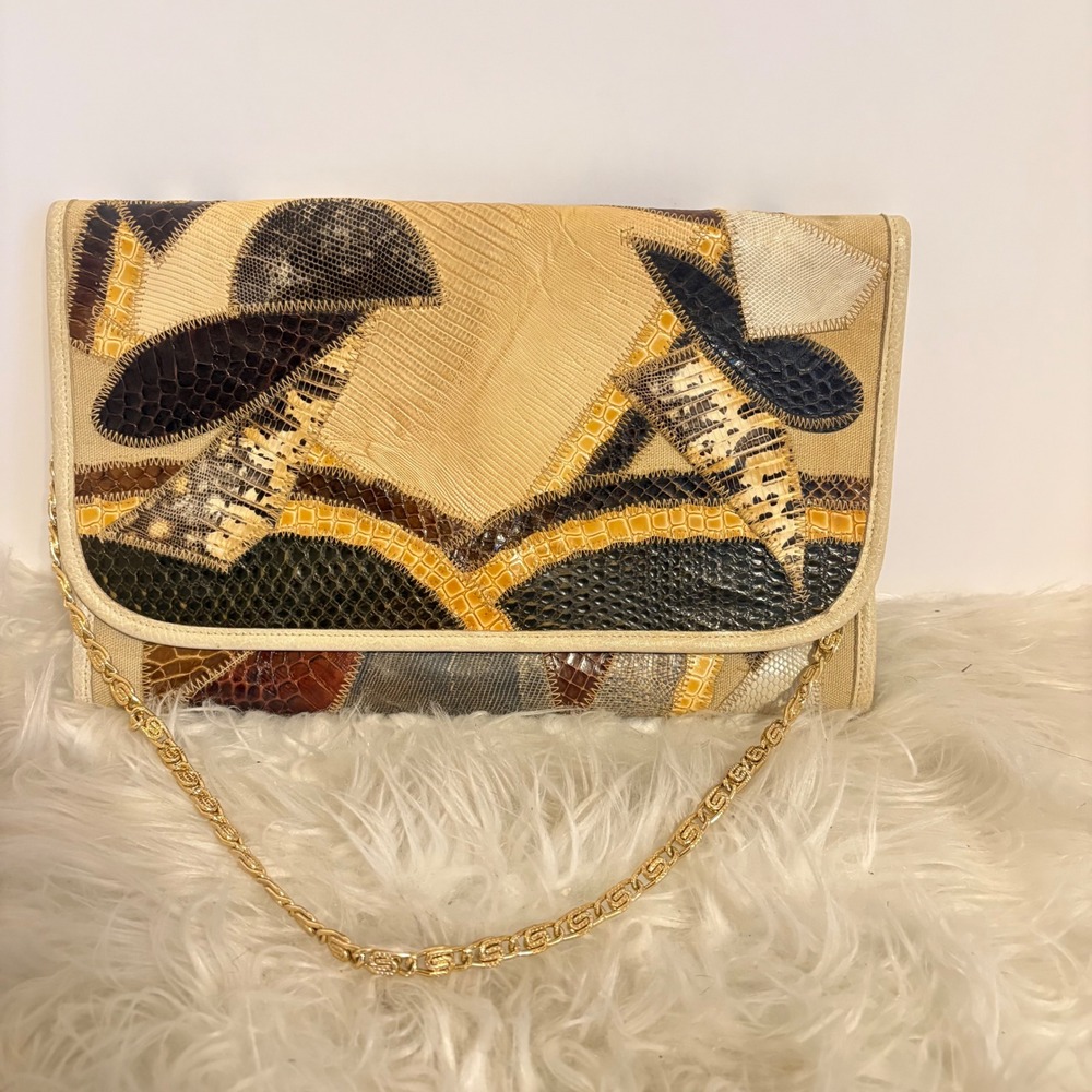 Bags by Varon Vintage Exotic Patchwork Snakeskin Clutch Shoulder Bag Multi Color